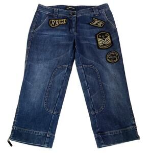 Roccobarocco Cropped Jeans Denim Pant Ankle Blue Patch Casual - 6
